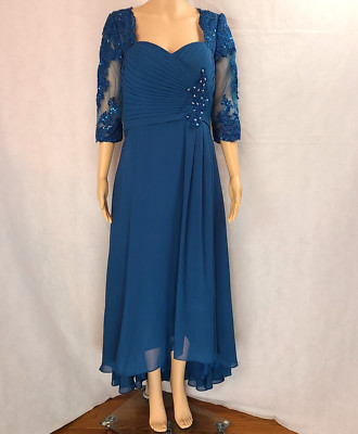 New Mother of the Bride (10) Ink Blue Chiffon Pleated Bodice High Low Dress