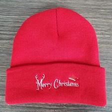 Children's Knit Beanie Hat MERRY CHRISTMAS Red Winter Cap Youth OSFM