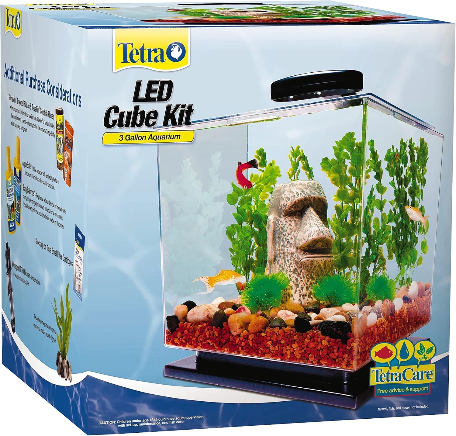 LED Cube Shaped 3 Gallon Plastic Aquarium Kit with Pedestal Base Includes Filter