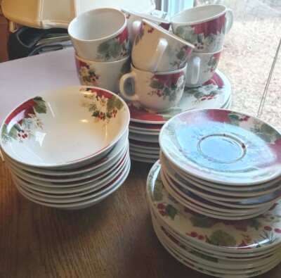 Gibson Poinsettia Holiday 20 Piece Service For Christmas Plates Bowls  Cups