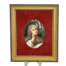 KPM Berlin Hand Painted Porcelain Oval Plaque Woman with Frame circa 1900