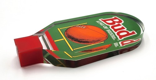 Bud Budweiser Beer Acrylic Lucite Football Tap Handle King Of Beers Clear 6.5 in - Picture 18 of 23