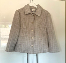 Noa Noa Womens Cream Metallic Woven Wool Blend Fitted Lined Button Down Jacketxl