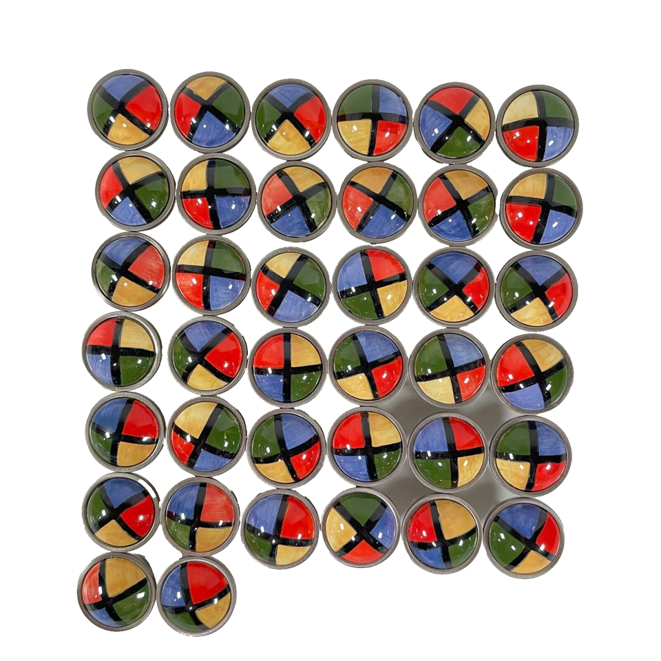 Ceramic Hand Painted Primary Color Block Deco Drawer Knob Pull 38 KNOBS