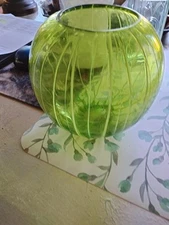 Vintage Lime Green Stripped Vase 7"x4"
