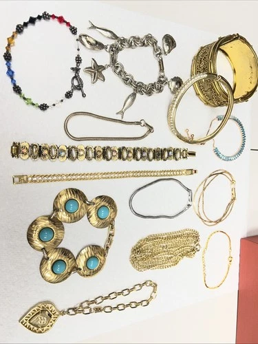 Vintage Gold-Silver-tone Rhinestone Lot 14 Bracelets Costume Jewelry Wearable