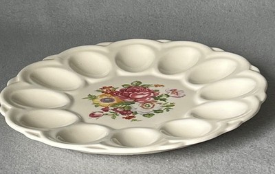 Vintage E&R American Artware Deviled Egg Plate Floral 12 Egg Serving Platter