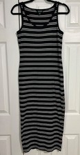 Lauren Ralph Lauren Size M Black White Striped Sleeveless Gold Button Midi Dress