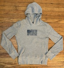 Vintage Women  s Ralph Lauren Polo Jeans Co Gray Thermal Flag Hoodie size M READ