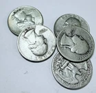 LOT OF 5 WASHINGTON SILVER QUARTERS 90% SILVER VARIOUS DATES #6553