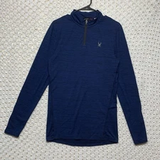 Spyder Active 1/4 Zip Pullover Shirt Mens Sz S Navy  Blue Base Layer Performance