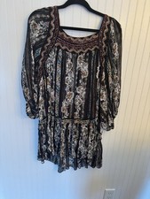 Free People Boho Embroidered Peasant Dress Mini Floral Festival Size M