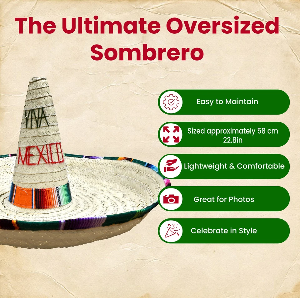 27" Giant Huge Jumbo Mexican "Viva Mexico" Sombrero Cinco De Mayo Party Hat - Image 2 of 4