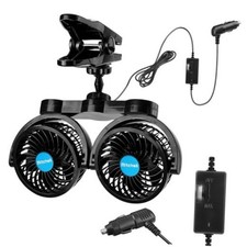 Car Fan 12V, Dual Head 4 Inches Clip-On 360 Rotatable Cooling Fan for