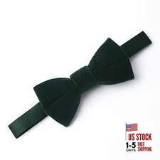 Pre-Tied Velvet Bow Ties for Toddlers - Solid, Adjustable Child Bow Dark Green