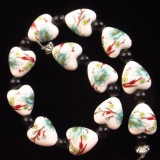 12x9mm Blue Red Ceramics Flower Heart Loose Bead 7.5inch S0047608