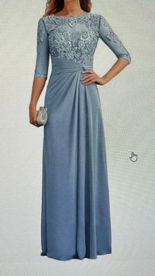 Mother of the Bride Dusty Blue Lace & Chiffon Dress Size 14 Never Worn