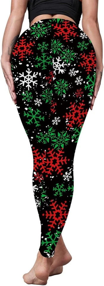 Leggings de Navidad con copo de nieve para mujer - Pantalones festivos de yoga de vacaciones cintura alta Foto 2 de 4