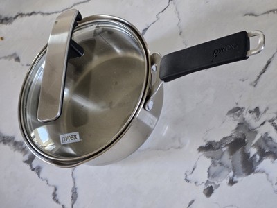 PYREX Stainless Steel Sauce Pan Spout Pour Glass Lid  2QT