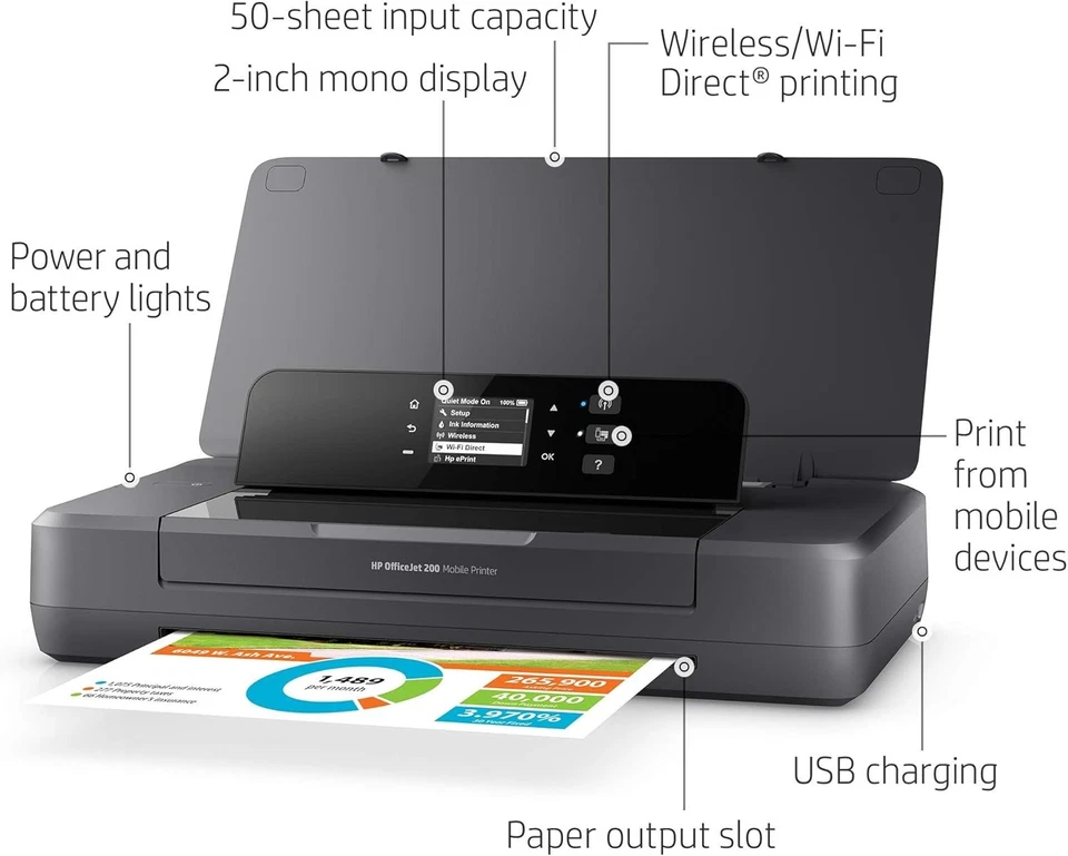 HP OfficeJet 200 Portable Printer with Wireless & Mobile Printing CZ993A Black - Image 2 of 4