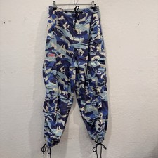 UFO Blue Camo Cargo Pants Vintage Rave Streetwear Wide Leg Baggy Trousers XS