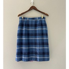 Vintage Plaid Blue Linen Blend Skirt by Jos A. Bank size 14
