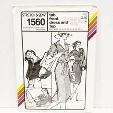 Vintage Stretch & Sew 1560 Tab Front Dress & Top Sewing Pattern UNCUT Sz 28–44