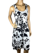 Karen Kane Floral Black White Tank A Line Dress Size L Lined Stretchy