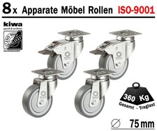 Möbelrollen Apparate Laufrollen Lenk Rollen 8 x Ø 75 mm Br-Le BS-Rollen Germany