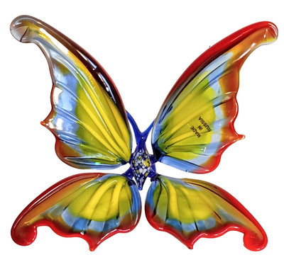 Spotted Russian Standing Leaded Stained Art Glass Butterfly 3 5'' H, 4-5/8'' W  