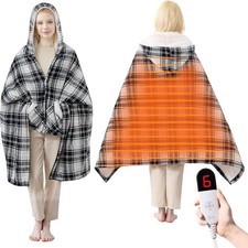 Wearable Heated Blanket Shawl with Hood  Pockets   6 Heat Levels