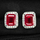 925 Sterling Silver White Gold Earrings Charming Blood Red Ruby Baguette 8.50Ct