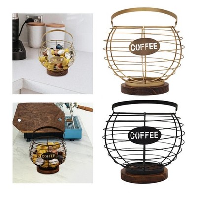 Coffee Pod Holder Kitchen Countertop with Wooden Base Iron Counter Organizer