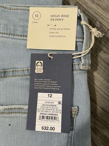 NWT Universal Thread Super Stretch High-Rise Skinny Light Blue Jeans Size 12Long - Picture 3 of 8