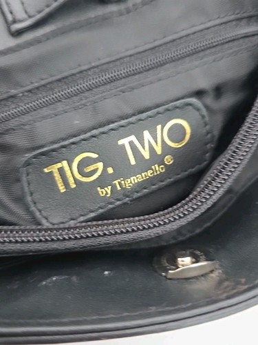 Tignanello Tig Two Soft Black Leather Faux Turquoise Shell Handled Purse 90s - Picture 20 of 24