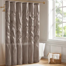 Laurel Semi-Sheer Taupe Shower Curtain – Lightweight Faux Silk Fabric, 72x72 ...