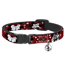 Cat Collar Breakaway with Bell Mickey  Minnie HUGS  KISSES Poses Reds/White NA