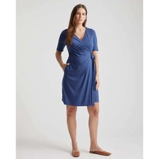 Quince Tencel Jersey Classic Blue Maternity and Nursing Wrap Dress Large