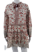 Ulla Johnson Women Shirt Dress Beige Floral High Neck Long Sleeve Cotton Size 0