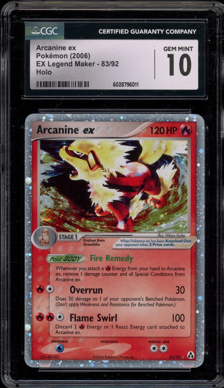 Pokemon Arcanine ex EX Legend Maker Holo Ultra Rare #83 CGC 10 Gem Mint