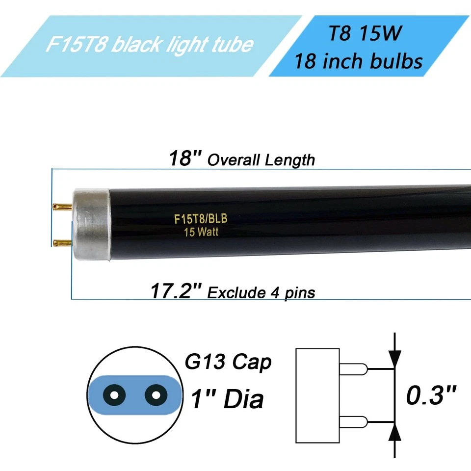 15W F15T8/BLB Black Light Bulb, 18 inch T8 Linear Fluorescent Blue Tube, G13 ... - Image 3 of 4