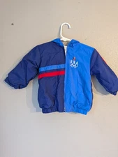 Jcpenny Vintage Olympic Toddle Windbreaker Jacket  18m Blue & Red Embordered