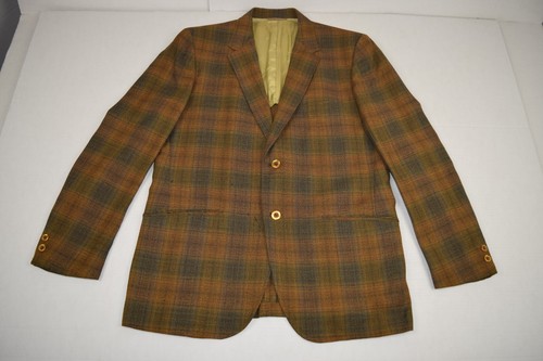 Vintage Plaid Sport Coat Blazer Jelinek's 38-40 S/M 70s Golden Brown Orange - Picture 2 of 16