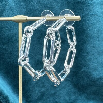 Chain Link Bold Elements Silver Tone Hoops