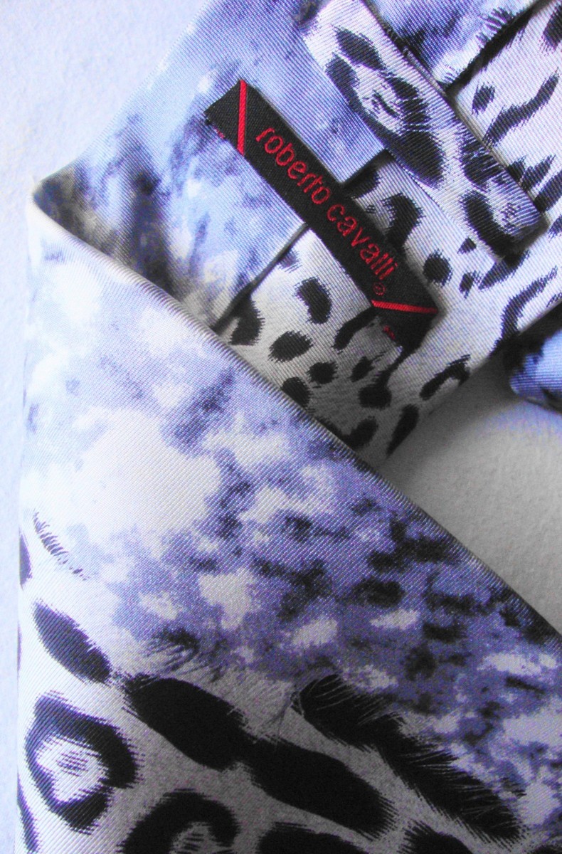 Cravate Homme Vintage Roberto Cavalli - Soie Gris Plomb, Largeur >8,2 Cm, Neuve Avec étiquettes