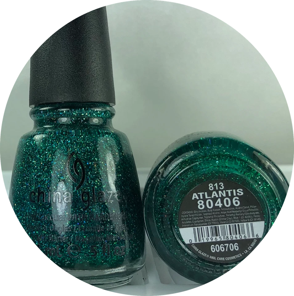 China Glaze Nail Polish * Atlantis 813 Sparkly Teal Blue Green Glitter Lacquer