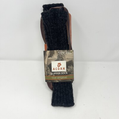 New Acorn Original Slipper Socks Mens 9-10 Womens 11-12 Gray Charcoal Ragg Wool