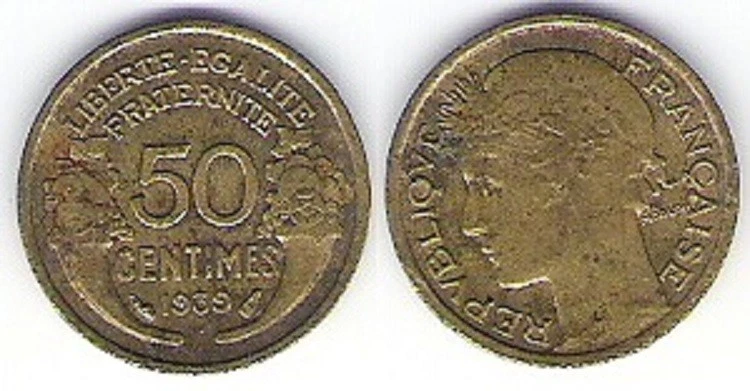 Pièce de monnaie de "France" 50 centimes de franc (1939) - Photo 1/1