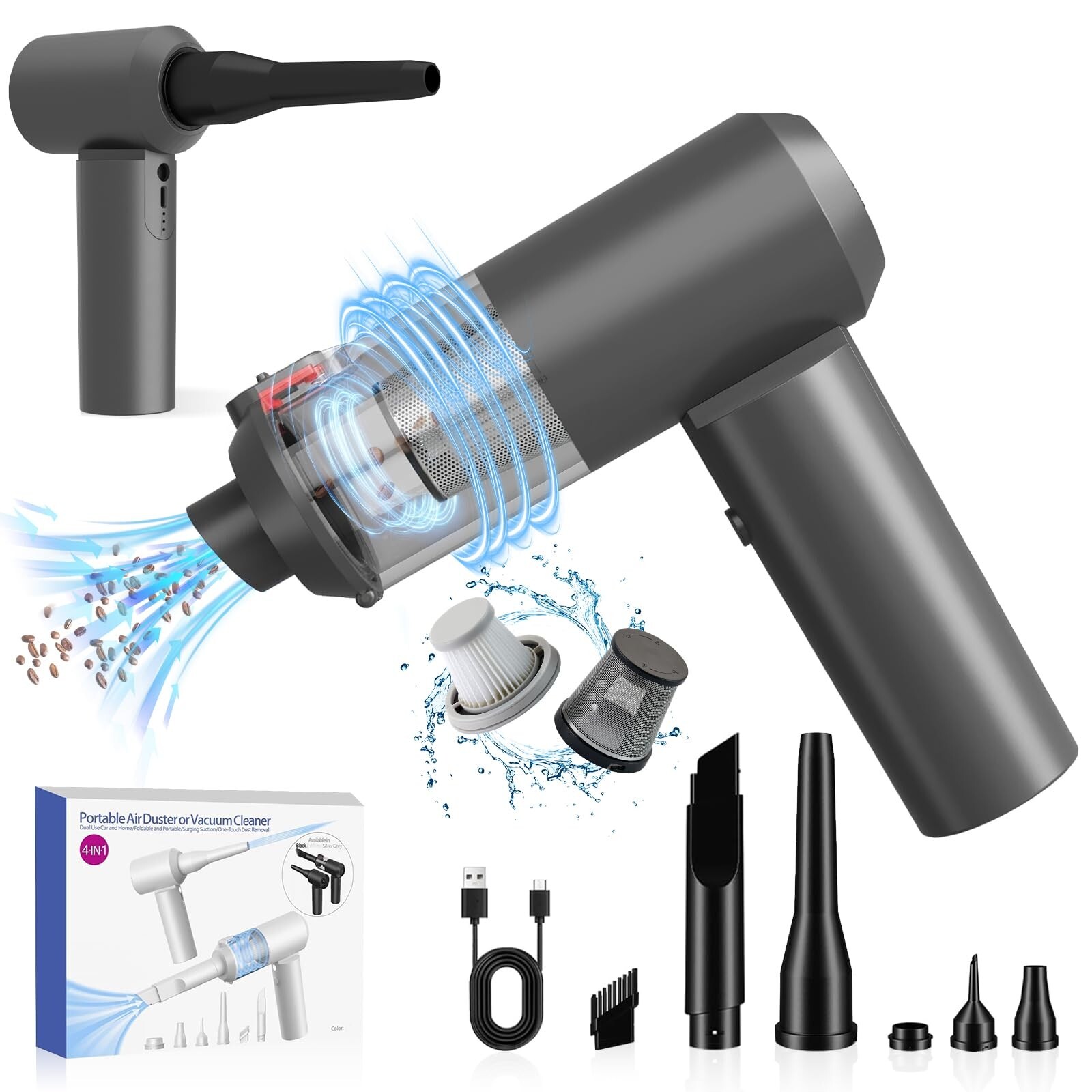 Portable Car Vacuum Cordless 16000PA High Power Mini Vacuum Cleaner 4-in-1 Co...