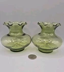 Anchor Hocking Ruffled Bud Vase Olive Green Avocado Glass 3.5”  Vintage Set Of 2